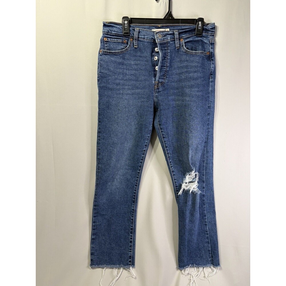 Levi's Women's Size 32 Wedgie Straight Button Fly Medium Wash Stretch Raw Hem